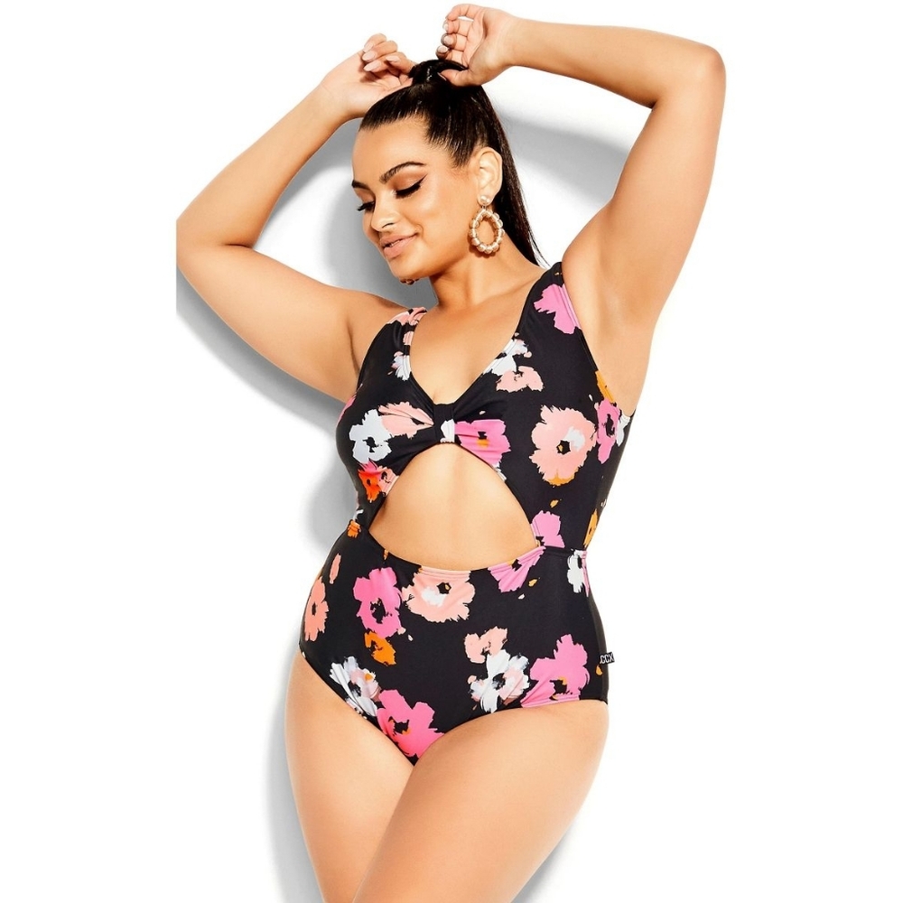 City Chic Floral Split One-Piece Swimsuit XS/14